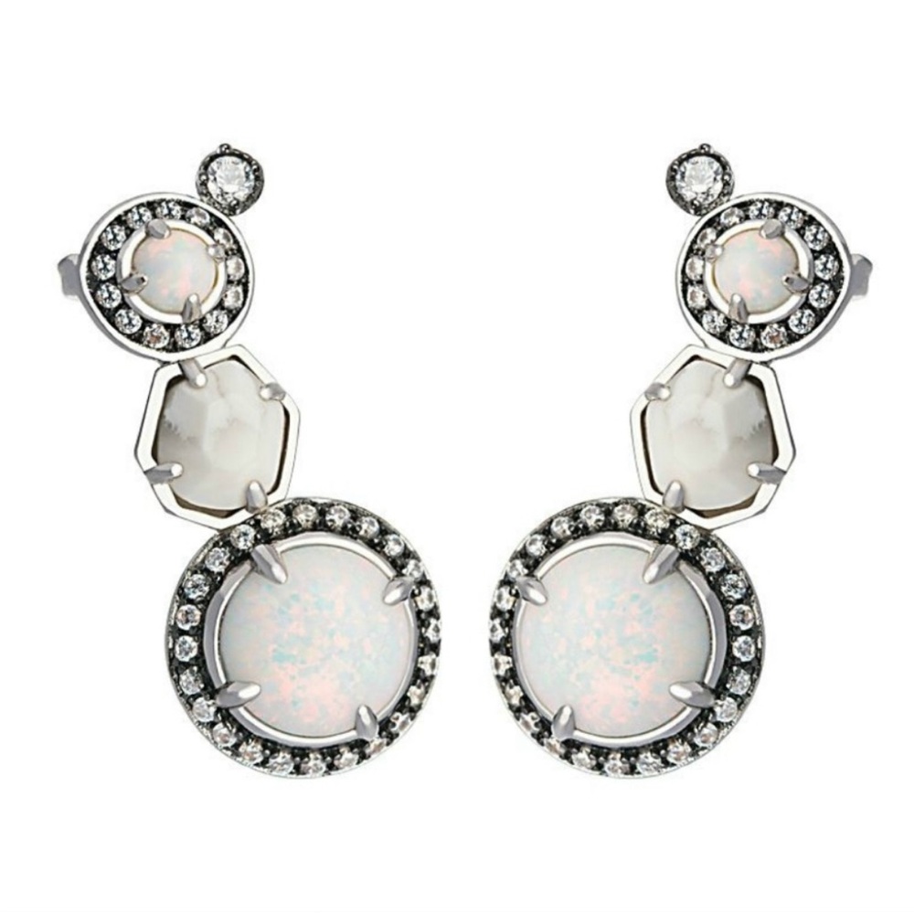 Kendra Scott Caralyn Kyocera Opal Halo Earrings Ear Climber Cuff NWOT